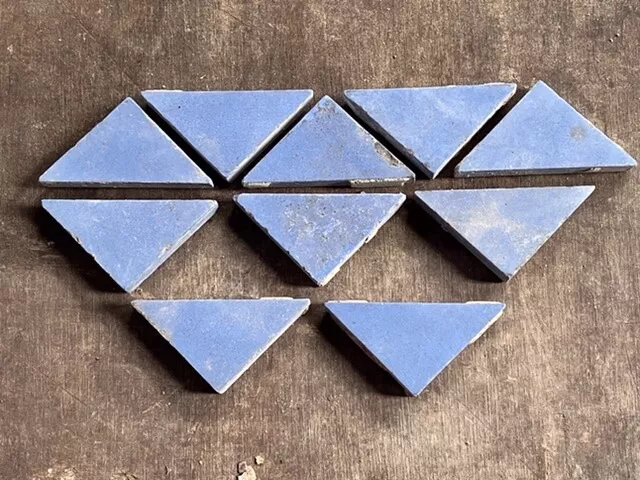 Antique Victorian Maw & Co 2” Blue triangle Encaustic Floor Tiles Reclaimed