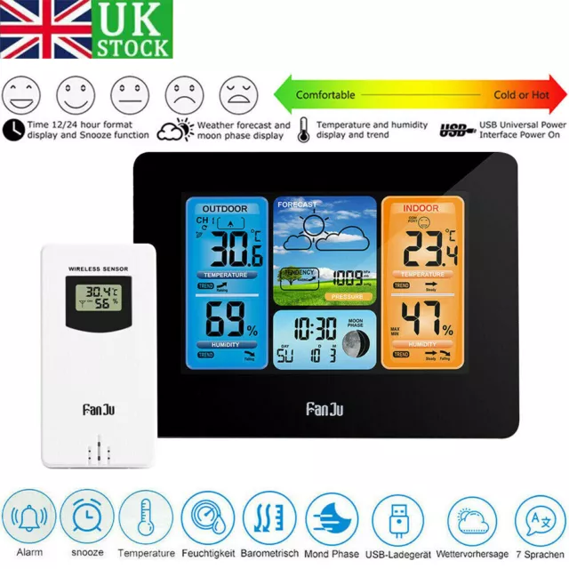 LCD Wireless Weather Station Digital Thermometer Barometer Calendar Snooze Clock 3