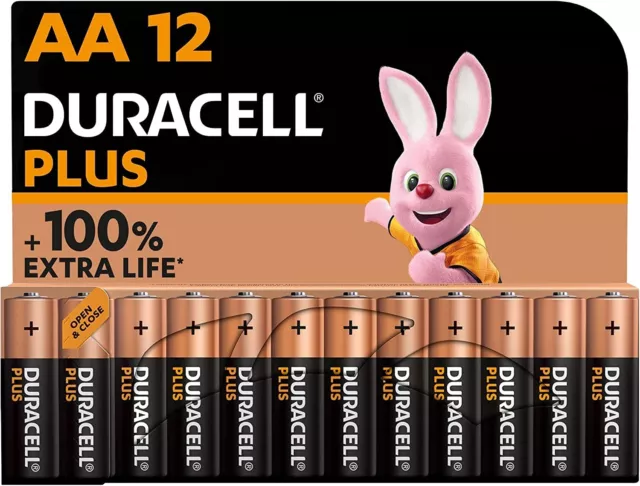 12 x Duracell AA Plus Power Extra Life Alkaline Batteries LR6 MN1500 Long Exp UK