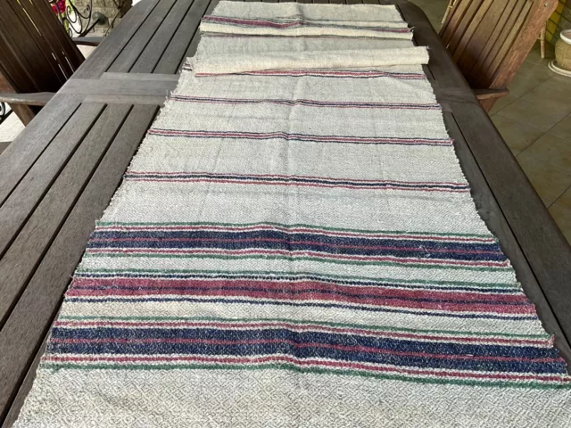 Antique Handwoven Fabric Linen Hemp Textile Striped Rug Upholstery Roll 2.45 yd 2