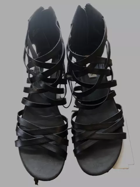 Steve Madden Black Leather Tassel Gladiator Sandals 8.5 M