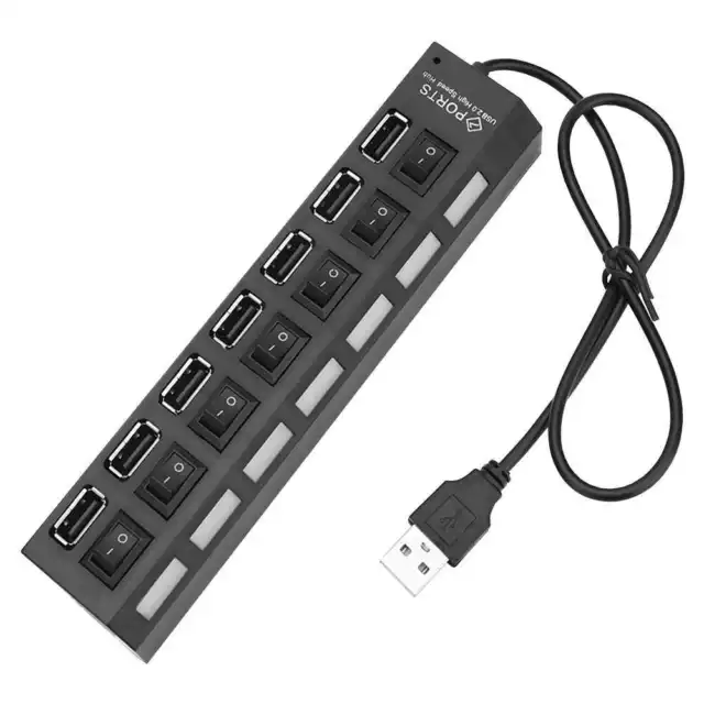 Ladrón multipuerto HUB de 7 siete puertos USB 2.0 Splitter multiplicador Negro