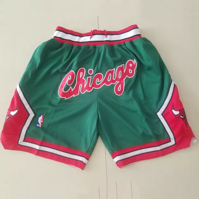 Classic Chicago Bulls Basketball Shorts Stitching New Green Red  Size S-2XL