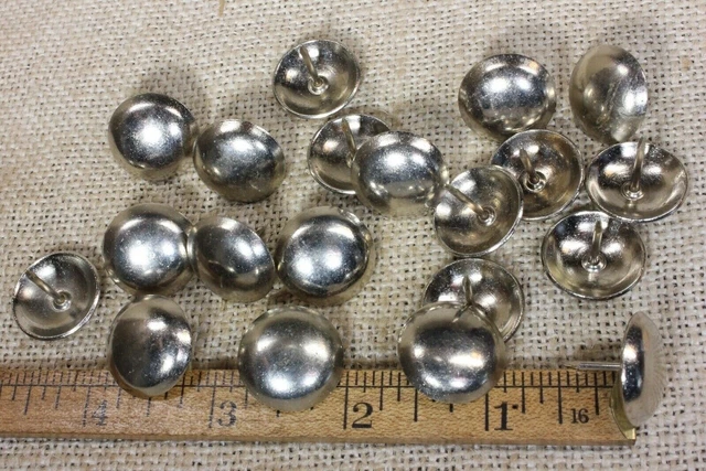 20 old Nickel on Solid BRASS TACKS 7/8” round head vintage 1957 furniture feet