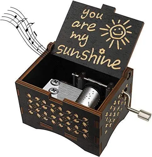 Dream Loom You are My Sunshine Wood Music Box, Laser Engraved Vintage Wooden