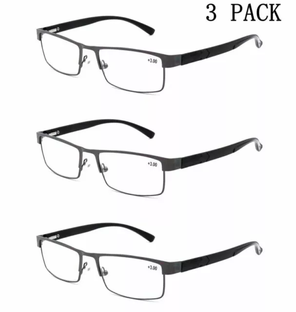 3Pack Reading Glasses Spring Hinge Metal Mens Business Spectacles 1.0~4.0 DFA363