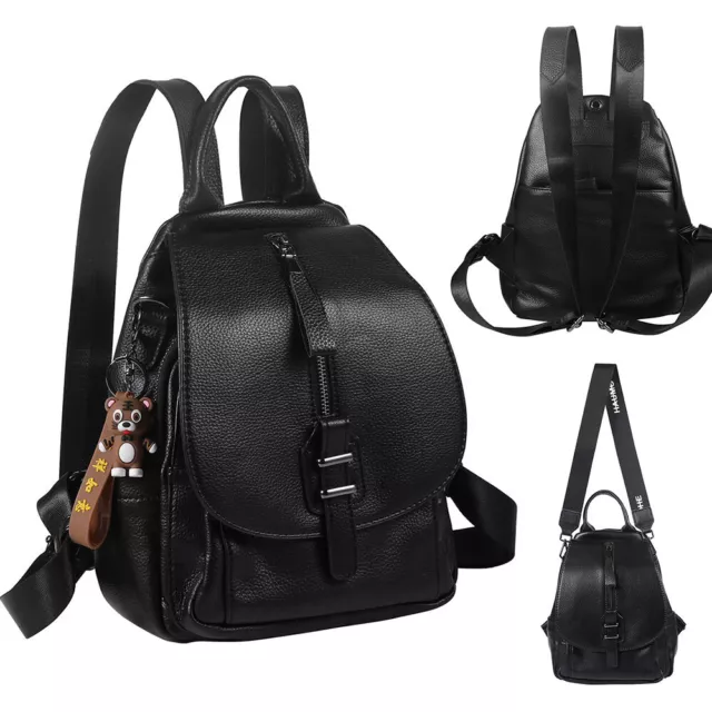 2 in 1 Women Genuine Leather Backpack Shoulder Crossbody Travel School Purse Bag