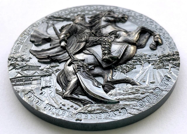 2020 Niue $5 GUAN YU Five Tiger Generals 3 Oz Black Proof Silver Coin 2