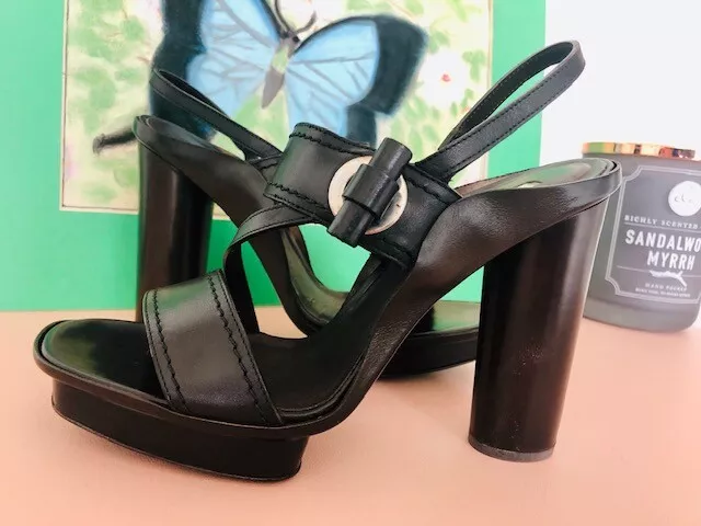 $350 Calvin Klein Collection Sibel Leather Black Sandals - Size 38  Italy