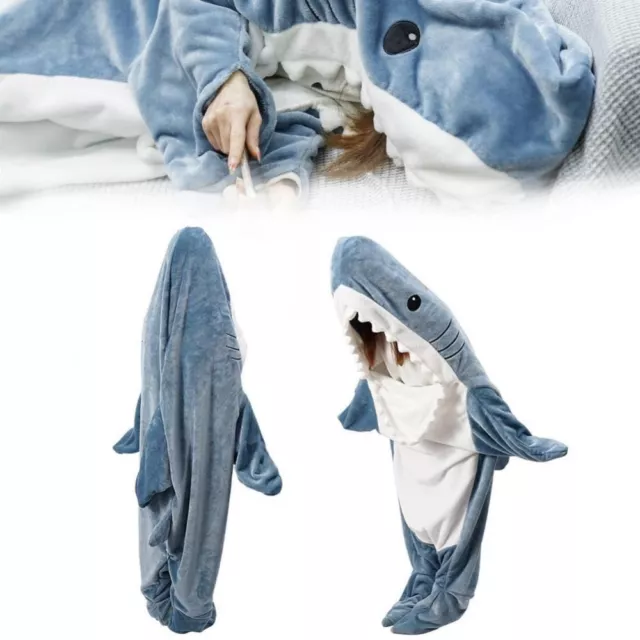Adult Shark Blanket Hoodie Super Soft Cozy Flannel Wearable Blanket Sleeping Bag