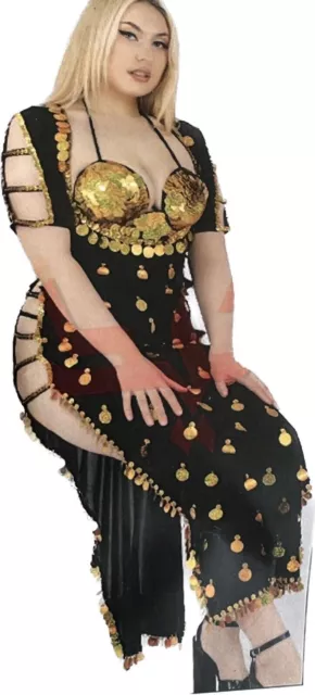 New Sexy Egyptian Belly Dance Costume Saidi Dress, Baladi Galabia, Fallahi Abaya