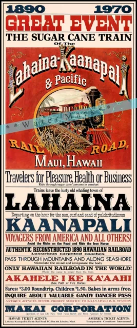 Maui Hawaii 1970 The Sugar Cane Train Event Vintage Poster Print Rail Travel