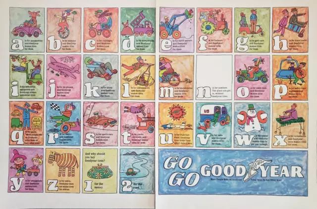 1964 Good Year Tires Go Go Alphabet Vintage 2 Page Print Ad