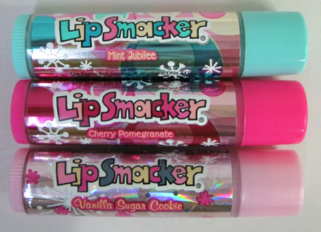 3 X Lip Smacker Balm: MINT JUBILEE, CHERRY POMEGRANATE, VANILLA SUGAR COOKIE