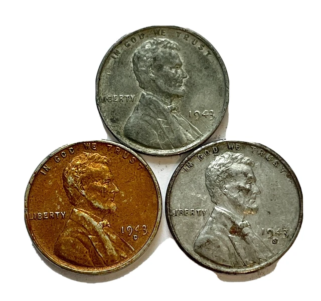 1943 P D S Uncirculated Steel Lincoln Wheat 3 Penny Set Beautiful Coins