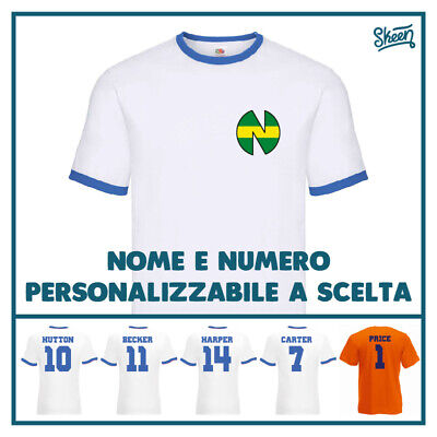 T-shirt Maglia Maglietta Tshirt da Uomo Calcio Holly e Benji New Team Manga Blu