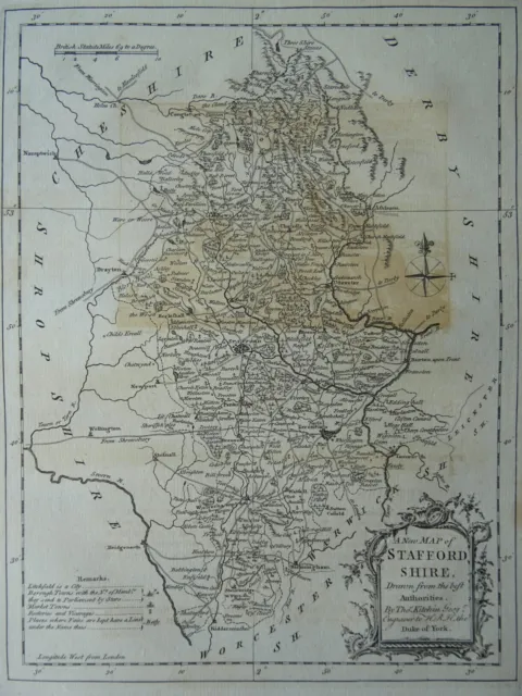 c1764 Original English Antique County Map of STAFFORDSHIRE by Thomas Kitchin