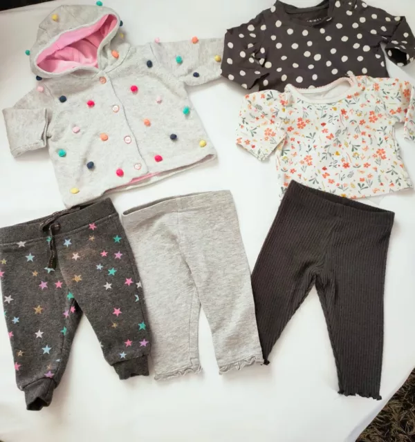 Baby Girls 0-3 Months Bundle Pom Pom Hoody 2 X Tops 2 X Leggings 1 X Joggers