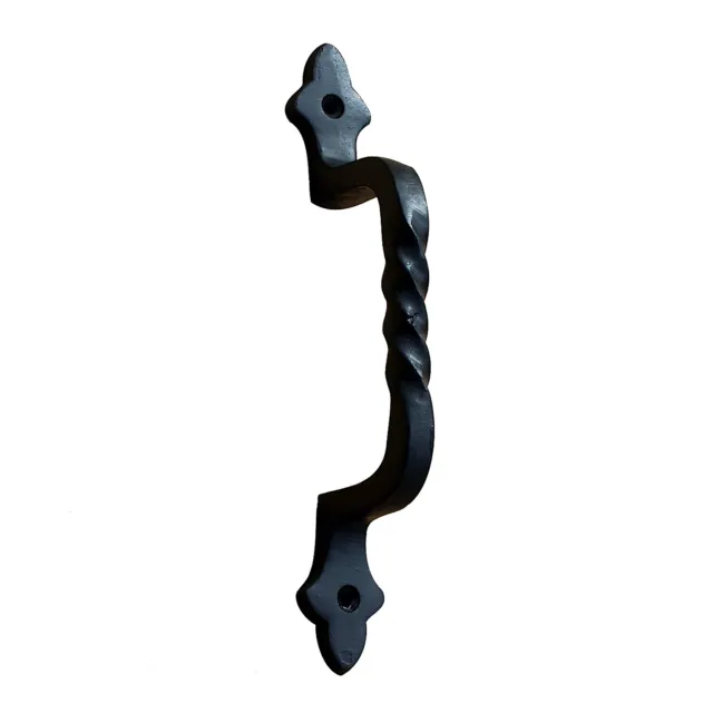 Wrought Iron Cabinet or Door Pull in Black Hand Twisted Handle Entry 7.25 Inches