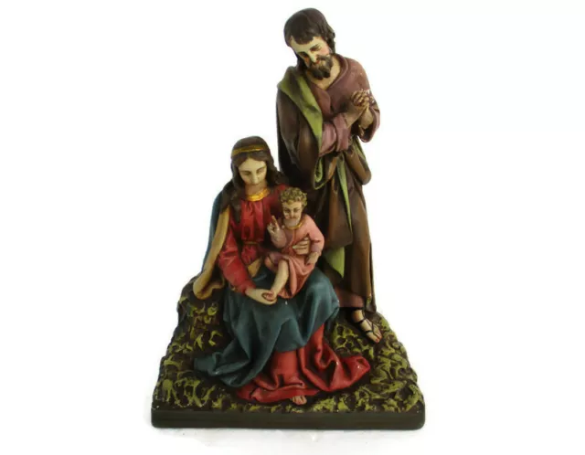 Statue Holy Family Saint Joseph Virgin Mary Child Polychrome Plaster Gorgeous