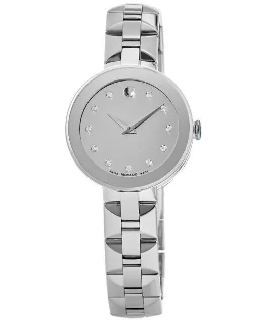 New Movado Sapphire Silver Dial Diamond Stainless Steel Women's Watch 0606814