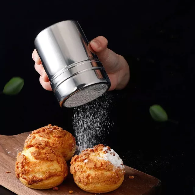 Stainless Steel Powder Sugar Shaker with Lid for Baking Soda Cocoa Coffee Flour