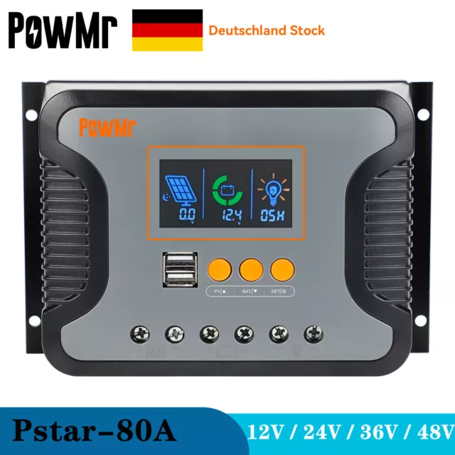 Powmr PWM 80A 60A Solar Laderegler Dual USB 100V 12V/24V/36V/48V Lithium lead