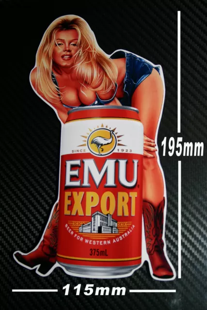 Emu Export Beer Can Pin Up Girl Sticker Speedway Hot Rod Toolbox Fridge Man cave