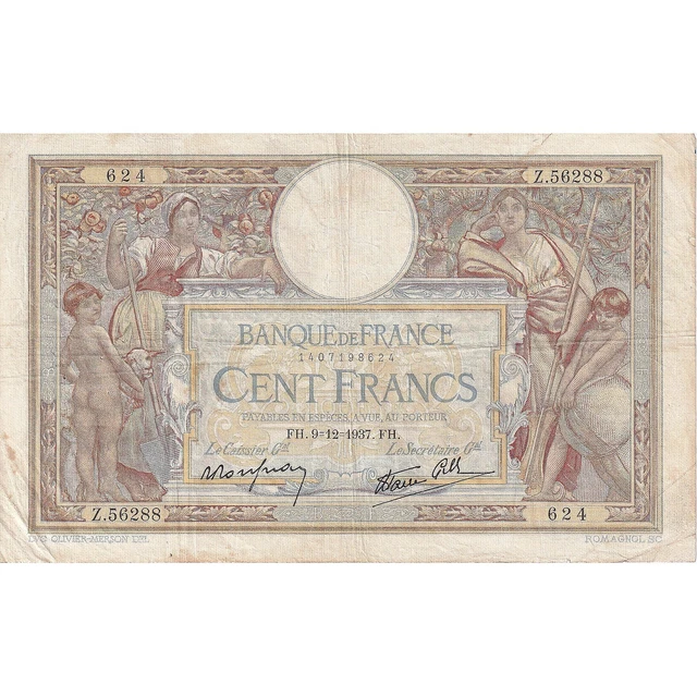 [#195728] France, 100 Francs, Luc Olivier Merson, 1937, Z.56288, TB, Fayette:25.