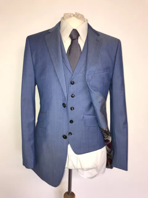 TED BAKER - ABITO IN LANA BLU SEMPLICE DA UOMO 3 PEZZI - 38 Reg - W32 L29 - INDOSSATO UNA VOLTA