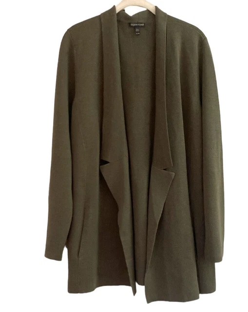 Eileen Fisher Cardigan Sweater Silk Cotton Blend Long Sleeves Open Front Sz XL
