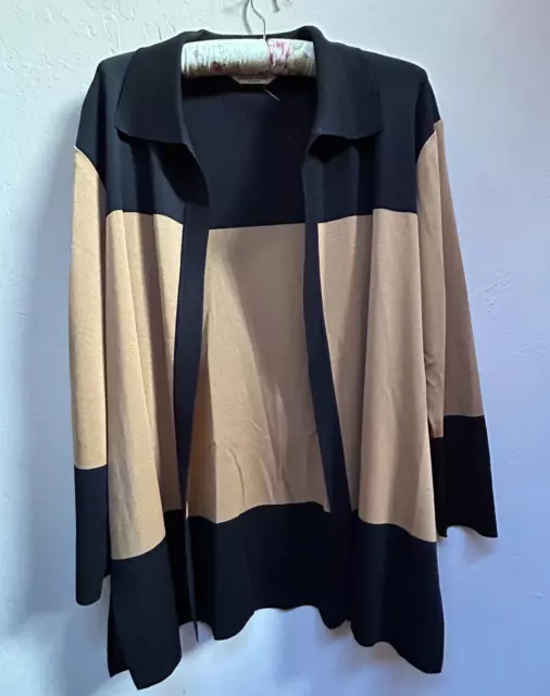 Exclusively Misook Womens Black/Brown Colorblock Open Front Cardigan Jacket