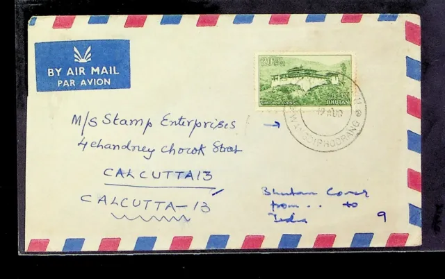 SEPHIL BHUTAN 20ch ON AIRMAIL COVER FROM WANGDIPHODRANG TO CALCUTTA INDIA