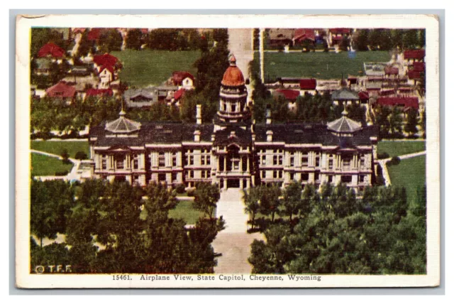 Vintage 1920's Postcard Aerial View State Capital Building Cheyenne Wyoming