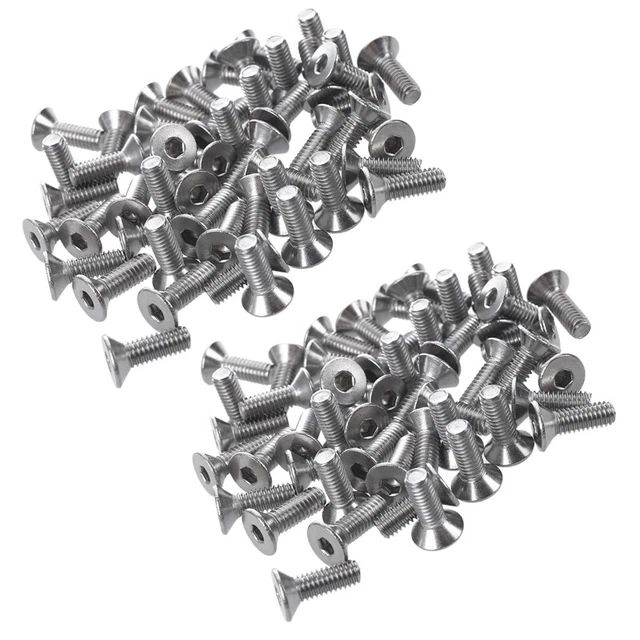 100 tornillos de cabeza bajada de acero inoxidable, tornillos hexagonales interiores K2A2