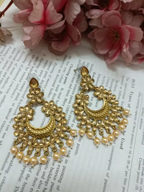 Gold Polki Stone  Chandlier  jhumki earrings/Polki Jhumkas/Wedding earrings