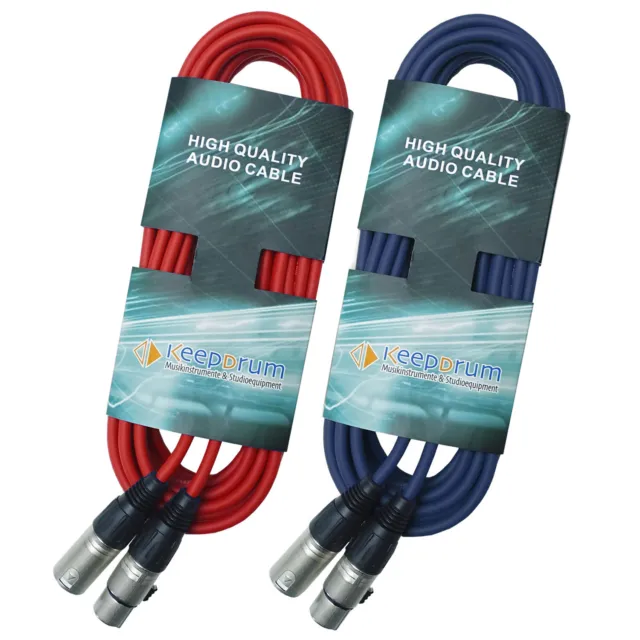 keepdrum DMX Kabel 10m 3-pol XLR-Lichtkabel 1x Rot 1x Blau
