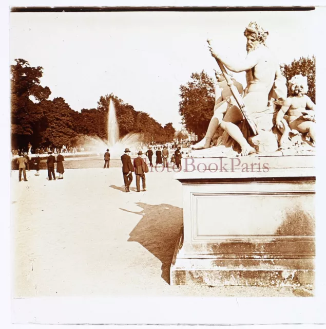 Jardin des Tuileries Paris c1930 FRANCE Photo Plaque de verre Stereo Vintage 