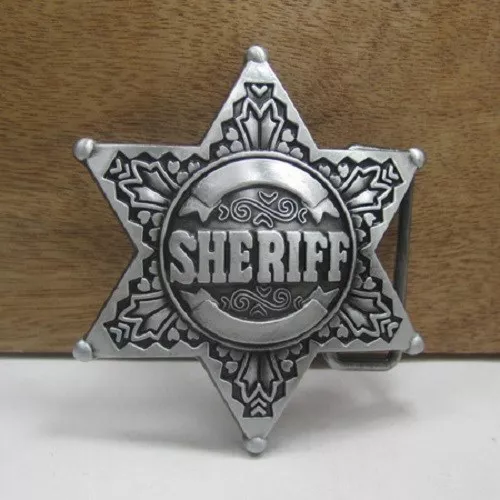 1 x mens belt buckle metal sheriff badge police western jeans cowboy fancy dress