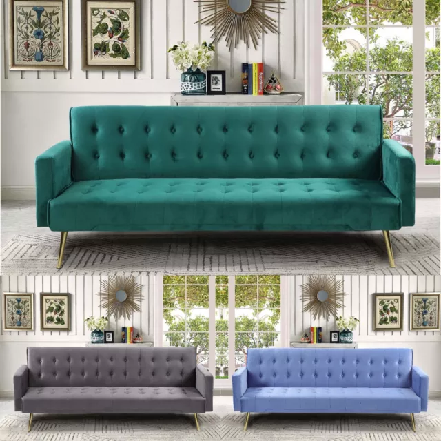 Nour Sofa Bed 3 Seater Luxury Velvet Contrast Legs Button Detail Click Clack