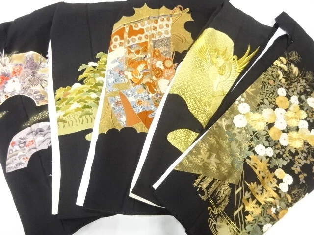 44619# Japanese Kimono / Antique Tomesode / Set Of 5