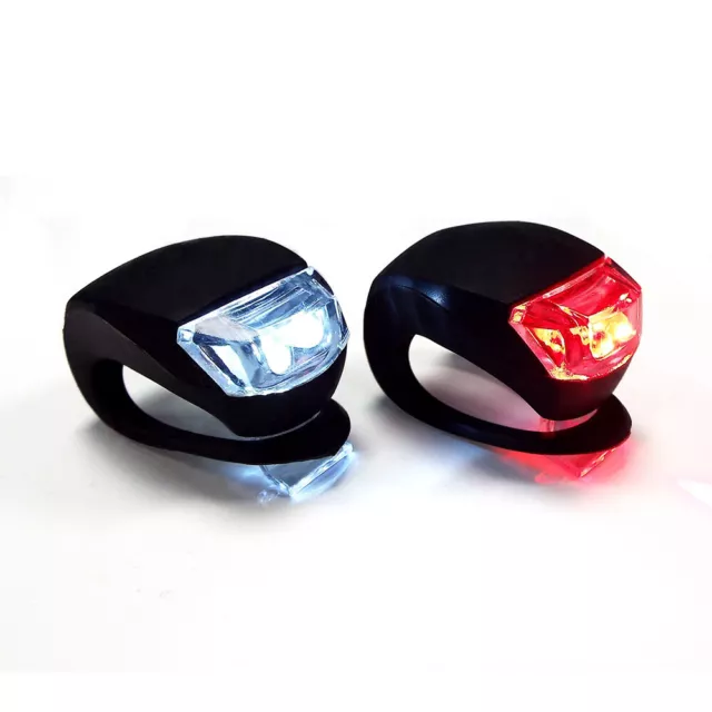 2xLED SILICONE MOUNTAIN BIKE BICYCLE FRONT REAR LIGHTS SET PUSH CYCLE LIGHT CLIP