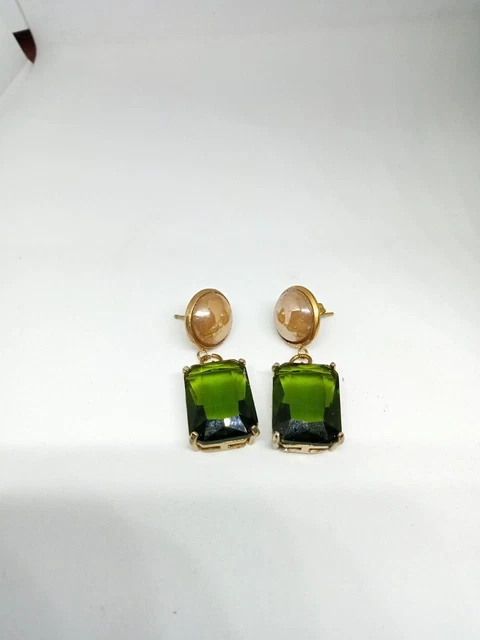 Boucles D'oreilles Clous Réminiscence - Cristaux Vert Et Violet, Fermoir Argenté, Occasion