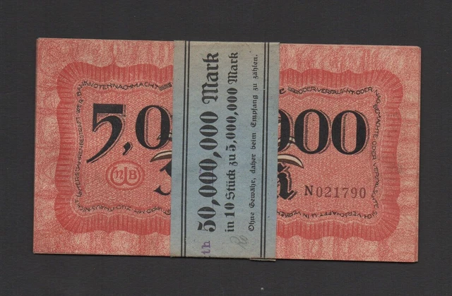 5 million 5000000 (x10) Mark 1923 Germany Württemberg Stuttgart UNC UNZ !