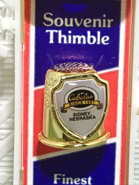 Cabelas Sidney Nebraska Souvenir Thimble Gold Tone Metal USA