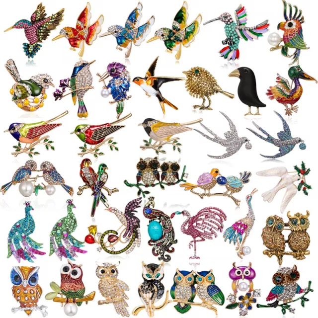 Fashion Bird Animal Crystal Rhinestone Pearl Brooch Pin Women Costume Jewelry