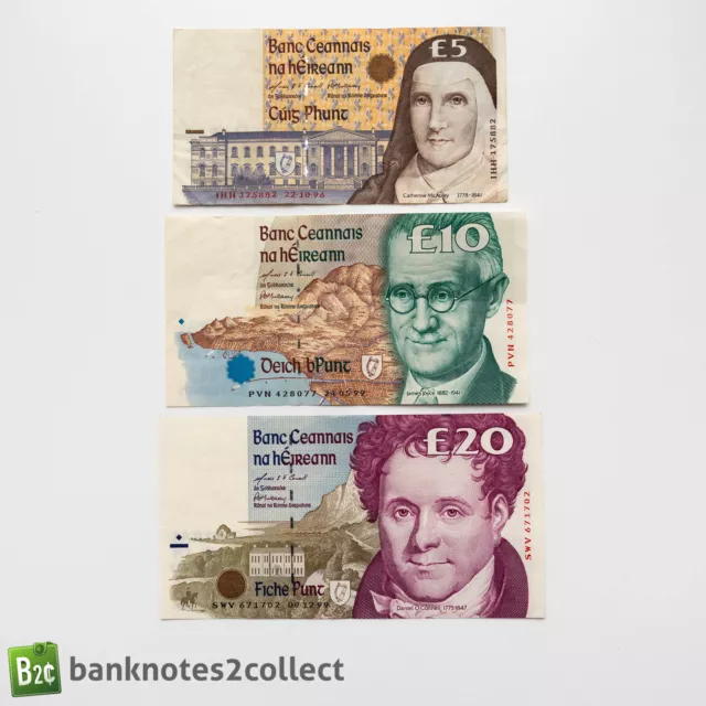 IRELAND: Set of 3 Irish Punt Banknotes.