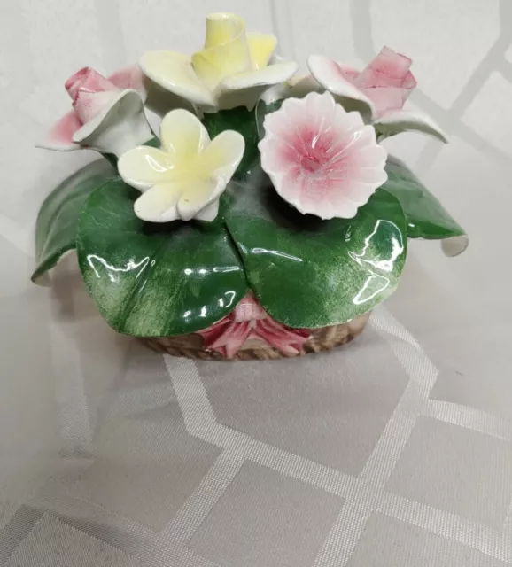 VTG Italy Nuova Capodimonte ROSES Centerpiece Porcelain Rose Flowers Basket Bow