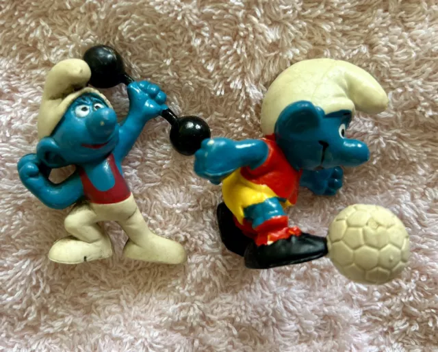 Vintage Smurfs Schleich Peyo Figurine 1970’s Football Soccer Weights Characters