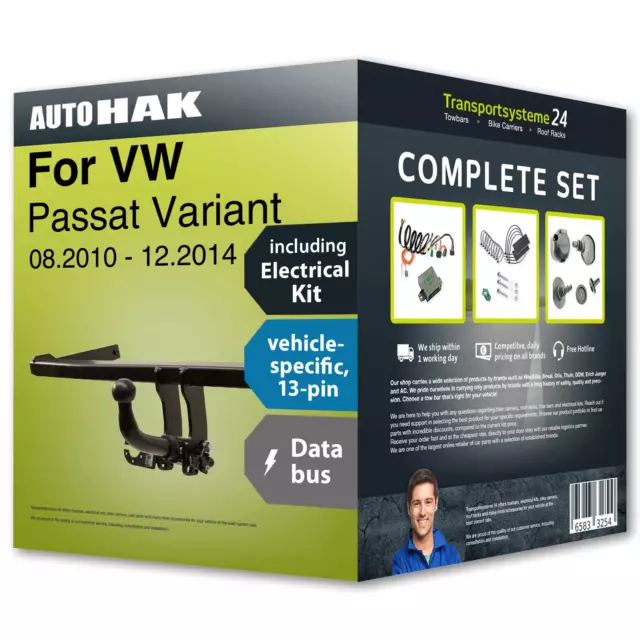 Towbar detachable for VW Passat Variant 08.10-12.14 + 13pin spec. electrical-kit
